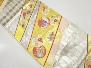 アンティーク　丸に花・蝶模様織り出し袋帯（材料）